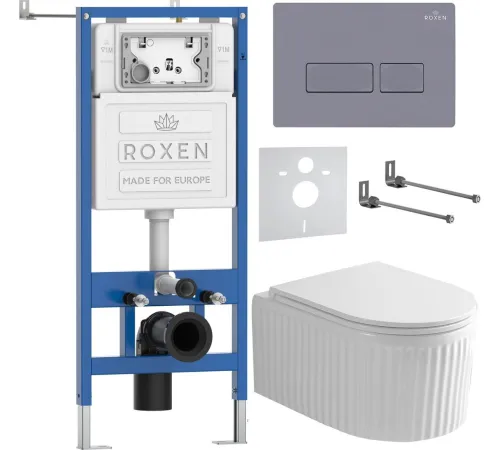 Унитаз подвесной Roxen Royal Matt в комплекте с инсталляцией StounFix Dual Fresh 6 в 1 968226 кнопка: серый бетон