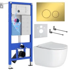 Унитаз подвесной Roxen Vortex в комплекте с инсталляцией StounFix Dual Fresh 6 в 1 968046 кнопка: золото глянцевое