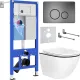 Унитаз подвесной Roxen Antares Black в комплекте с инсталляцией StounFix Dual Fresh 6 в 1 964894 кнопка: оружейная сталь