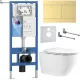 Унитаз подвесной Roxen Antares Tornado Long в комплекте с инсталляцией StounFix Dual Fresh 6 в 1 868465 кнопка: брашированное золото матовая