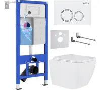 Унитаз подвесной Roxen Cube One Rimless 6 в 1 StounFix Dual Fresh 503394 кнопка: белый глянец