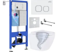 Унитаз подвесной Roxen Antares Tornado Long в комплекте с инсталляцией StounFix Dual Fresh 6 в 1 868432 кнопка: белый глянцевая