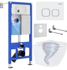 Унитаз подвесной Roxen Antares Tornado Long в комплекте с инсталляцией StounFix Dual Fresh 6 в 1 868432 кнопка: белый глянцевая