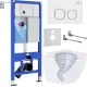 Унитаз подвесной Roxen Antares Tornado Long в комплекте с инсталляцией StounFix Dual Fresh 6 в 1 868432 кнопка: белый глянцевая