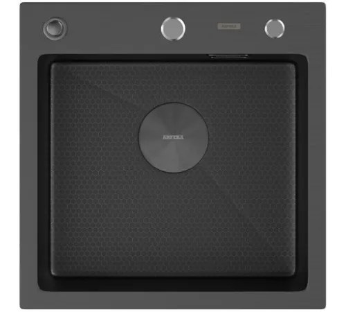 Кухонная мойка ARFEKA ECO AR 450*450 POP-UP BLACK PVD NANO DECOR настольная