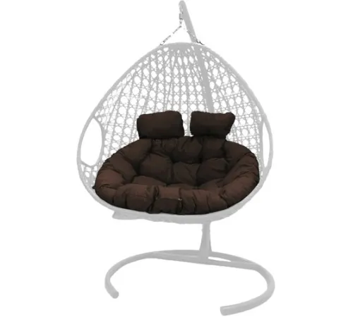 Подвесное кресло M-Group Для двоих Люкс 11510105 белый ротанг/коричневая подушка