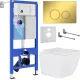 Унитаз подвесной Roxen Cube в комплекте с инсталляцией StounFix Dual Fresh 6 в 1 968014 кнопка: золото глянцевое