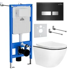 Унитаз подвесной Roxen Antares Black в комплекте с инсталляцией StounFix Dual Fresh 6 в 1 964974 кнопка: черное стекло