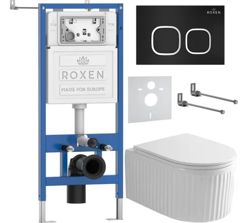 Унитаз подвесной Roxen Royal Matt в комплекте с инсталляцией StounFix Dual Fresh 6 в 1 968267 кнопка: черный