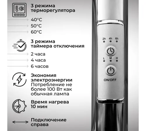 Полотенцесушитель Маргроид Ferrum Preim СНШ профильный 80*50 Графит, скрытого монтажа, таймер справа