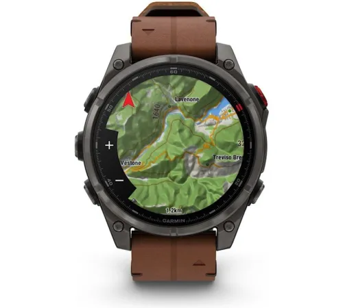 Умные часы Garmin Fenix 8 Pro 47 мм карбоновый серый, коричневый кожаный ремешок