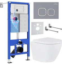 Унитаз подвесной Roxen Antares 530185-02 в комплекте с инсталляцией StounFix Dual Fresh 6 в 1 966352 кнопка: серый бетон