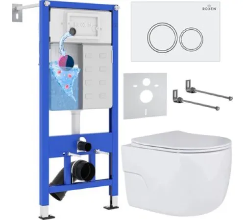 Унитаз подвесной Roxen Porto One Rimless 6 в 1 StounFix Dual Fresh 505547 кнопка: белый глянец