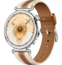 Умные часы Huawei Watch GT 6 41 мм серебристый, с коричневым кожаным ремешком, международная версия