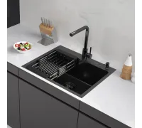 Кухонная мойка ARFEKA ECO AR мойка 600*500, коландер, дозатор BLACK DECOR VOLCANIC ROCK