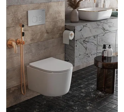 Унитаз подвесной Roxen Simple Compact в комплекте с инсталляцией StounFix Dual Fresh 6 в 1 915792 кнопка: хром матовый