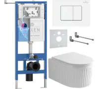 Унитаз подвесной Roxen Royal Matt в комплекте с инсталляцией StounFix Dual Fresh 6 в 1 868563 кнопка: белый