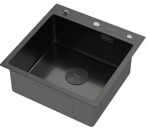 Кухонная мойка ARFEKA ECO AR мойка 500*500 POP-UP, коландер, дозатор BLACK DECOR VOLCANIC ROCK