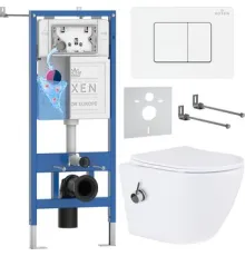 Унитаз подвесной Roxen Antares Bidet в комплекте с инсталляцией StounFix Dual Fresh 6 в 1 868561 кнопка: белый глянцевая