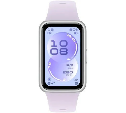 Фитнес-браслет Huawei Band 11 серебристый полимерный корпус, с сиреневым силиконовым ремешком, международная версия