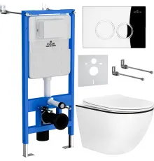 Унитаз подвесной Roxen Antares Black в комплекте с инсталляцией StounFix Dual Fresh 6 в 1 964658 кнопка: хром глянец
