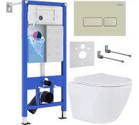 Унитаз подвесной Roxen Antares 530185-01 в комплекте с инсталляцией StounFix Dual Fresh 6 в 1 966626 кнопка: бежевый