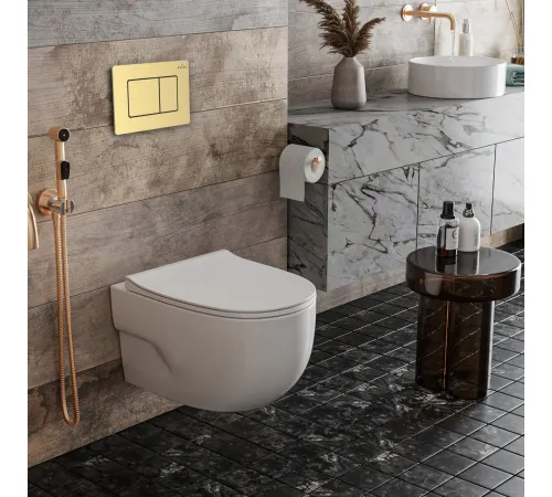 Унитаз подвесной Roxen Porto в комплекте с инсталляцией StounFix Dual Fresh 6 в 1 968478 кнопка: брашированное золото