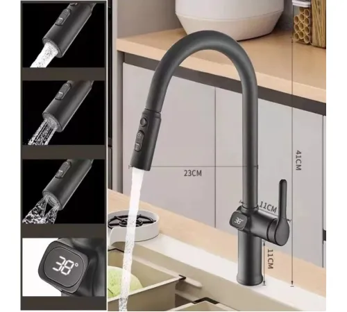 Смеситель Esko K15B LED черный