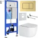 Унитаз подвесной Roxen Vortex в комплекте с инсталляцией StounFix Dual Fresh 6 в 1 968483 кнопка: брашированное золото