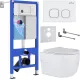 Унитаз подвесной Roxen Porto в комплекте с инсталляцией StounFix Dual Fresh 6 в 1 538465 кнопка: белый глянец