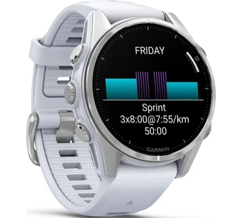Умные часы Garmin Fenix 8 43мм серебристый, белый ремешок