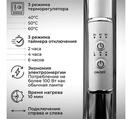 Полотенцесушитель Маргроид Ferrum Cook СНШ профильный 18*40 Графит, скрытого монтажа, таймер справа