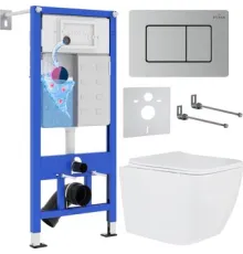 Унитаз подвесной Roxen Cube в комплекте с инсталляцией StounFix Dual Fresh 6 в 1 968436 кнопка: сатин