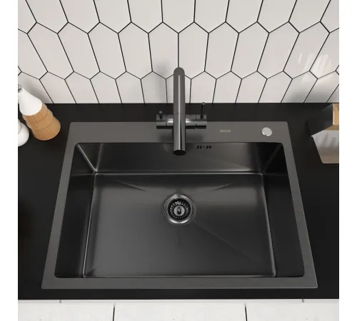 Кухонная мойка ARFEKA ECO AR 700*500 BLACK PVD NANO DECOR VOLCANIC ROCK