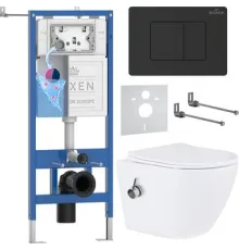 Унитаз подвесной Roxen Antares Bidet в комплекте с инсталляцией StounFix Dual Fresh 6 в 1 868517 кнопка: черный матовая