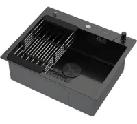 Кухонная мойка ARFEKA ECO AR мойка 600*500 POP-UP, коландер, дозатор BLACK DECOR MILLET GRAINS