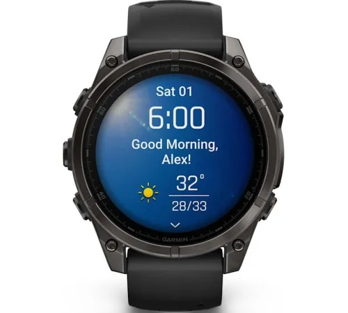 Умные часы Garmin Fenix 8 Sapphire, Titanium 47мм угольно-черный DLC, пепельно-черный силиконовый ремешок