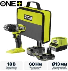 Ударная дрель-шуруповерт Ryobi RPD18C1-242S 5133006524 с 2-мя АКБ, сумка