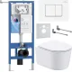 Унитаз подвесной Roxen Simple Compact в комплекте с инсталляцией StounFix Dual Fresh 6 в 1 868529 кнопка: белый глянцевая