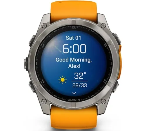 Умные часы Garmin Fenix 8 Sapphire 51мм титановый, оранжевый силиконовый ремешок