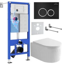Унитаз подвесной Roxen Royal Matt в комплекте с инсталляцией StounFix Dual Fresh 6 в 1 968231 кнопка: черный