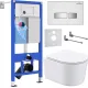 Унитаз подвесной Roxen Simple Compact в комплекте с инсталляцией StounFix Dual Fresh 6 в 1 964407 кнопка: белое стекло