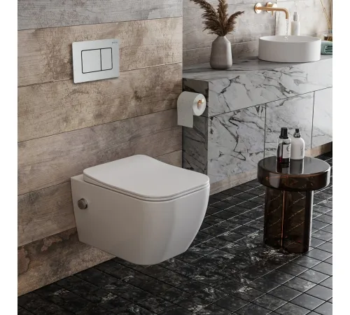 Унитаз подвесной Roxen Cube bidet в комплекте с инсталляцией StounFix Dual Fresh 6 в 1 968472 кнопка: брашированное золото