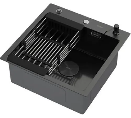 Кухонная мойка ARFEKA ECO AR мойка 500*500 POP-UP, коландер, дозатор BLACK DECOR MILLET GRAINS