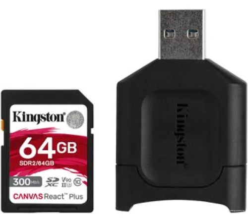 Карта памяти Kingston Canvas React Plus SDXC 64GB MLPR2/64GB с кардридером