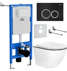 Унитаз подвесной Roxen Antares Black в комплекте с инсталляцией StounFix Dual Fresh 6 в 1 964643 кнопка: черный матовый