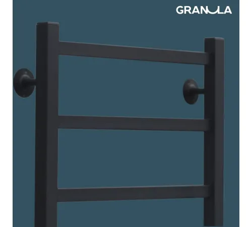 Полотенцесушитель Granula Квадро 50x80 с полкой терморегулятор с таймером слева, черный матовый