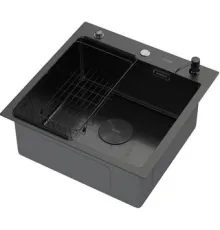Кухонная мойка ARFEKA ECO AR мойка 500*500 POP-UP, коландер F, дозатор BLACK DECOR VOLCANIC ROCK