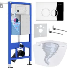 Унитаз подвесной Roxen Antares Tornado Long в комплекте с инсталляцией StounFix Dual Fresh 6 в 1 868426 кнопка: хром глянцевый глянцевая