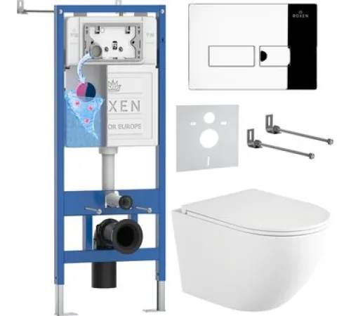 Унитаз подвесной Roxen Antares Tornado Long в комплекте с инсталляцией StounFix Dual Fresh 6 в 1 868414 кнопка: хром глянцевый глянцевая
